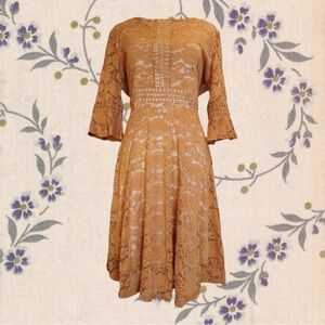 NWT Twink Lady Yellow Formal Lace Swing Midi Dress Size L